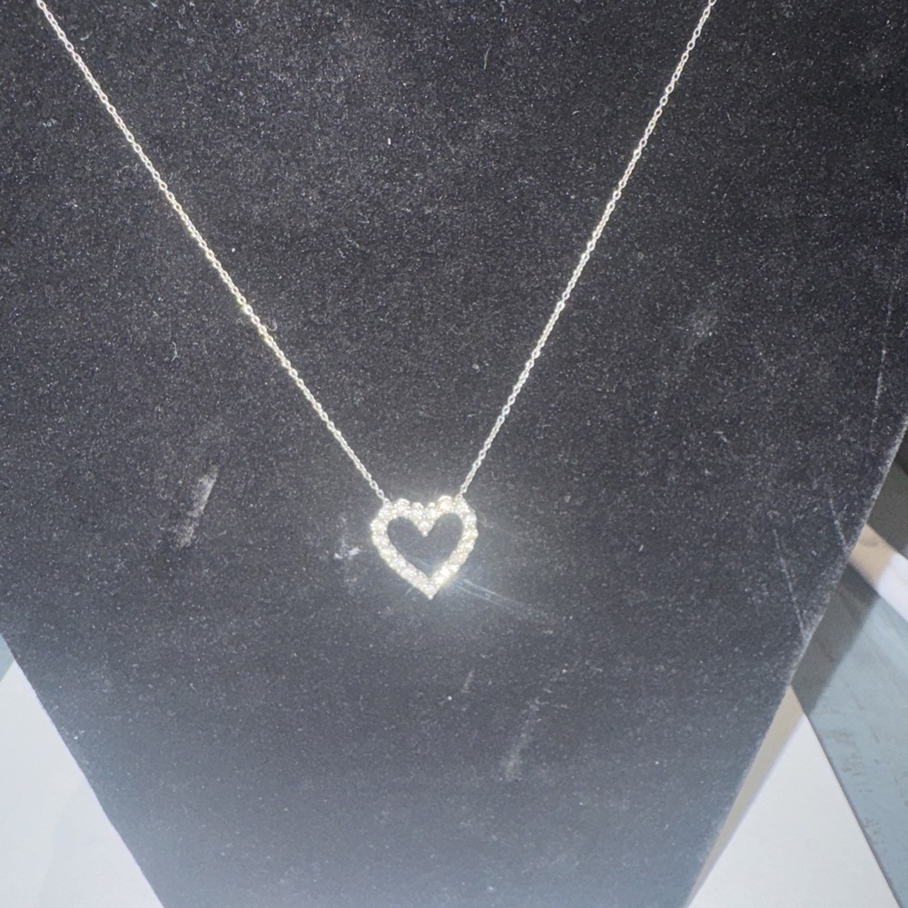 Diamond‎ Heart Necklace 925 Silver Pendant And Chain Lots Of Good Size Diamonds